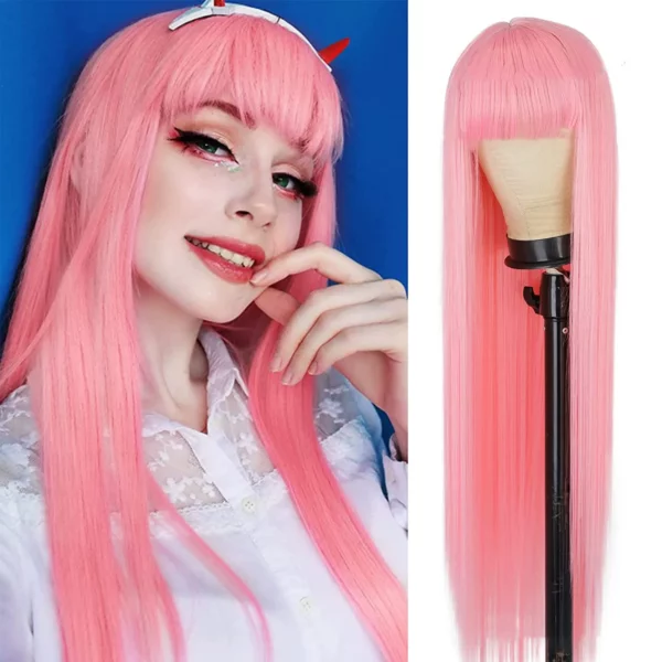 Розовый парик с прямыми волосами напрокат